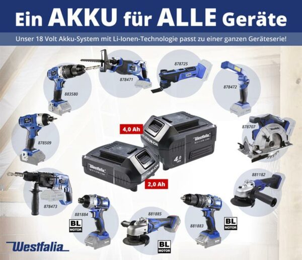 Westfalia Akku - Winkelschleifer 18 V LI-Ion AWS 18 BL (ohne Akku und Ladegerät) – Bild 3