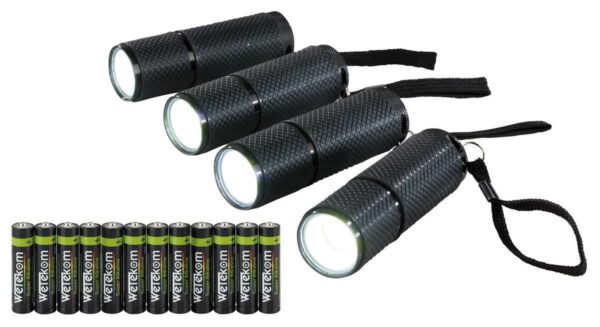 Taschenlampen mit rutschfester Gummierung inklusive Batterien - 4er Set