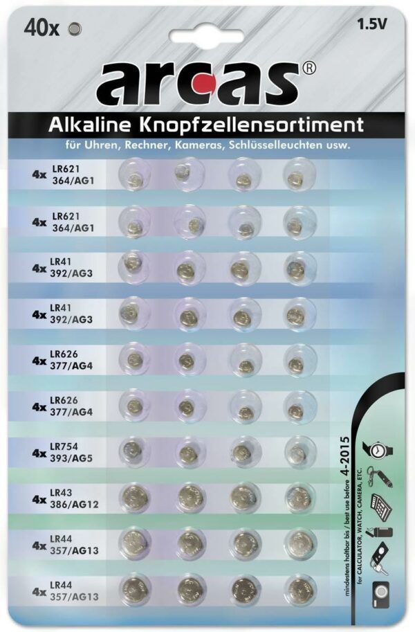 Arcas Alkaline Knopfzellensortiment - 40-teilig