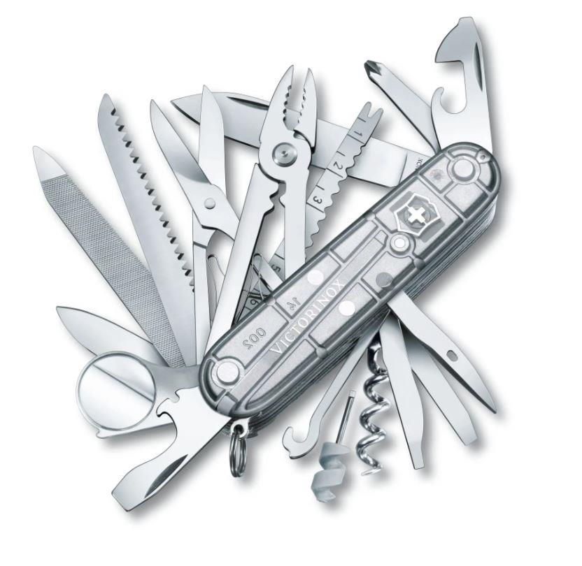 Victorinox Taschenmesser Swiss Champ (31 Funktionen, Holzsäge, Fischentschupper, Lupe, Kombi-Zange, Schere) SilverTech