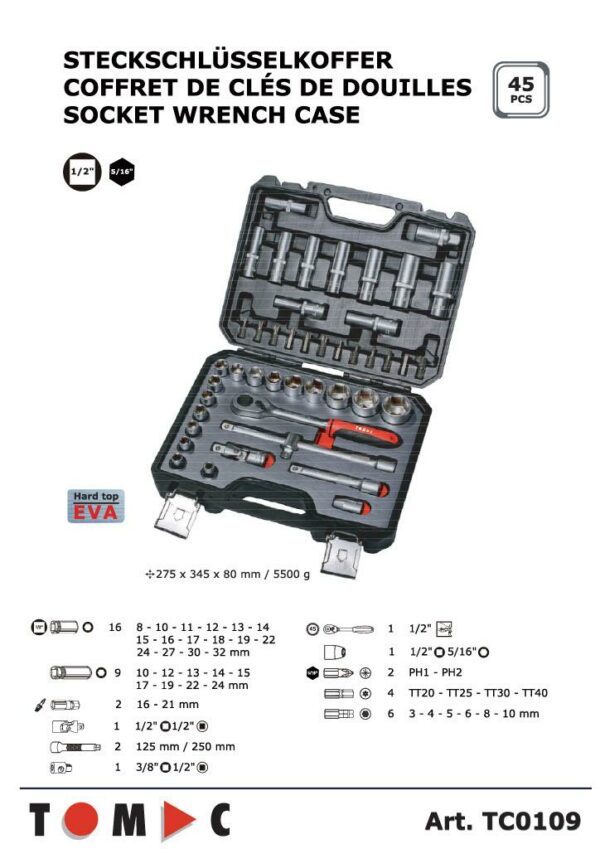 TOMAC Steckschlüsselkoffer und Bit-Set TC0109 – Bild 2